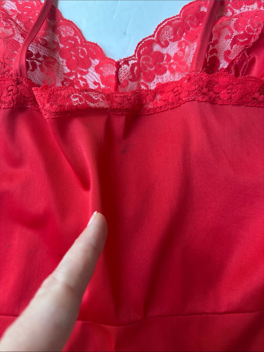 True Vintage 70’s Red Satin Lace Camisole Skirt Slip Set Matching Coordinating S - Picture 12 of 17